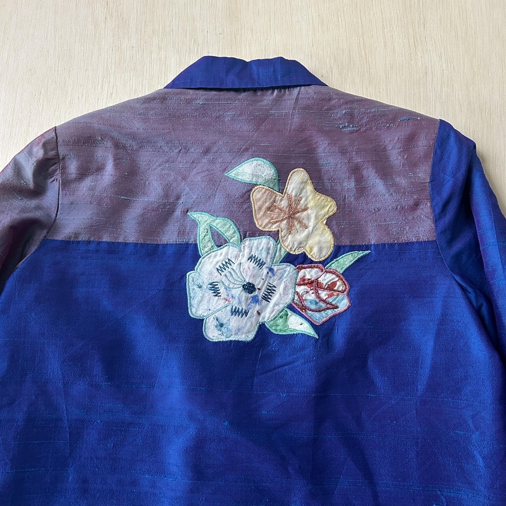 Y2K Indigo Moon Jacket Womens Small Blue Silk Blend Floral Beaded Embroidered - Picture 4 of 8